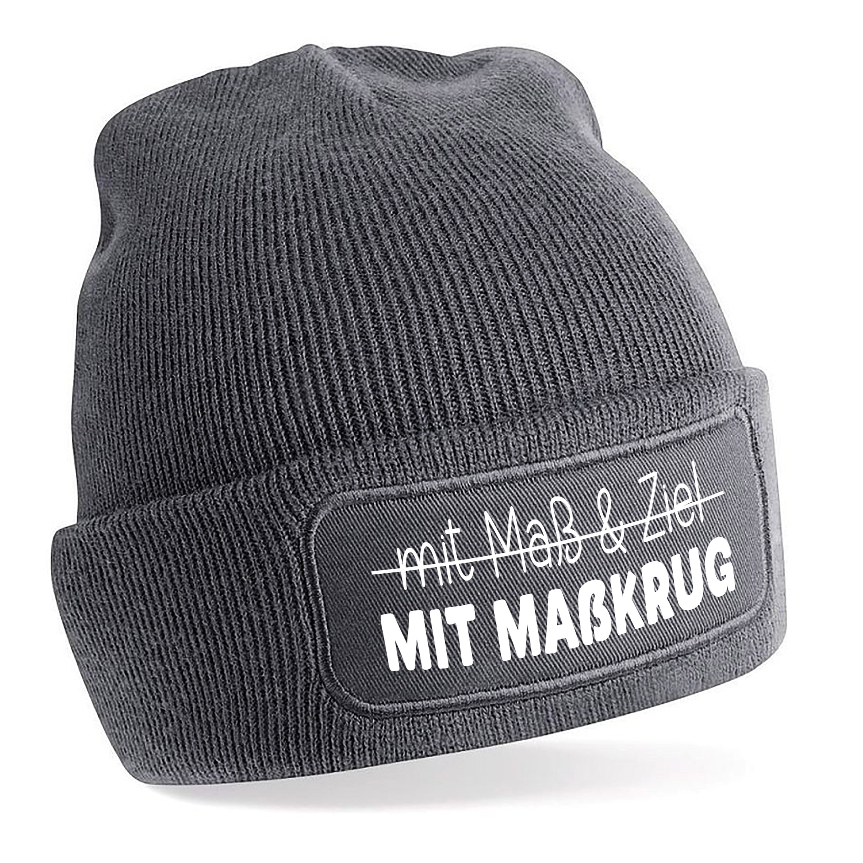 Beanie Strickmütze mit Spruch | mit Maß & Ziel - MIT MAßKRUG | Farbwahl | Angenehm weich | Onesize
