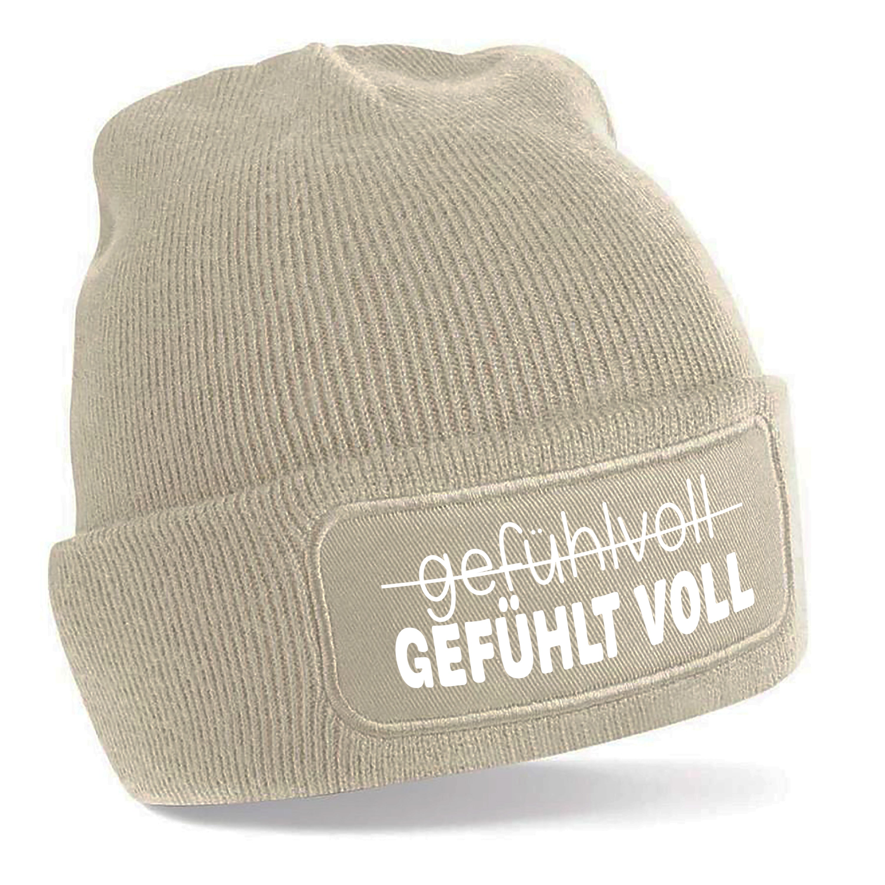 Beanie Strickmütze mit Spruch | gefühlvoll - GEFÜHLT VOLL | Farbwahl | Angenehm weich | Onesize