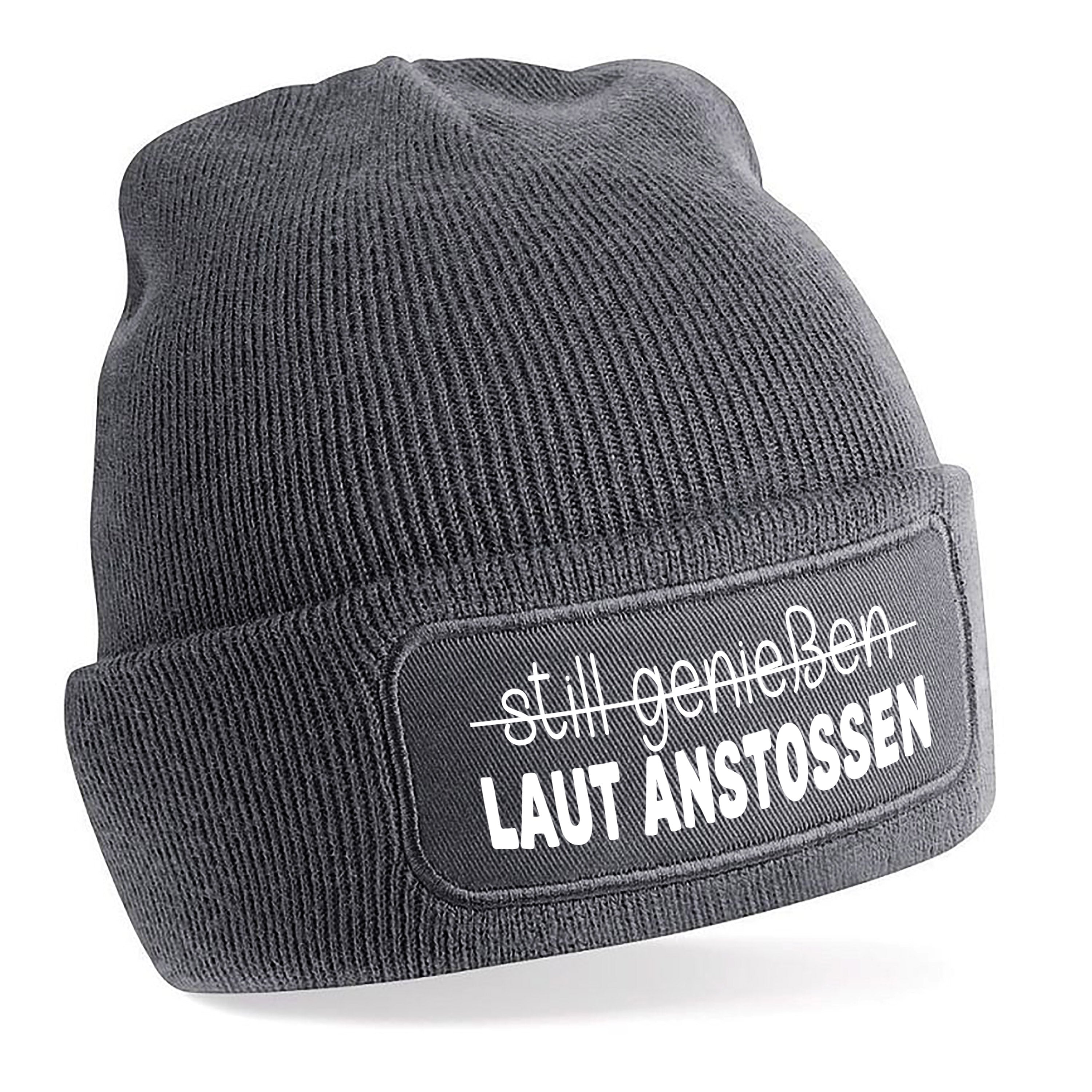 Beanie Strickmütze mit Spruch | still genießen - LAUT ANSTOSSEN | Farbwahl | Angenehm weich | Onesize