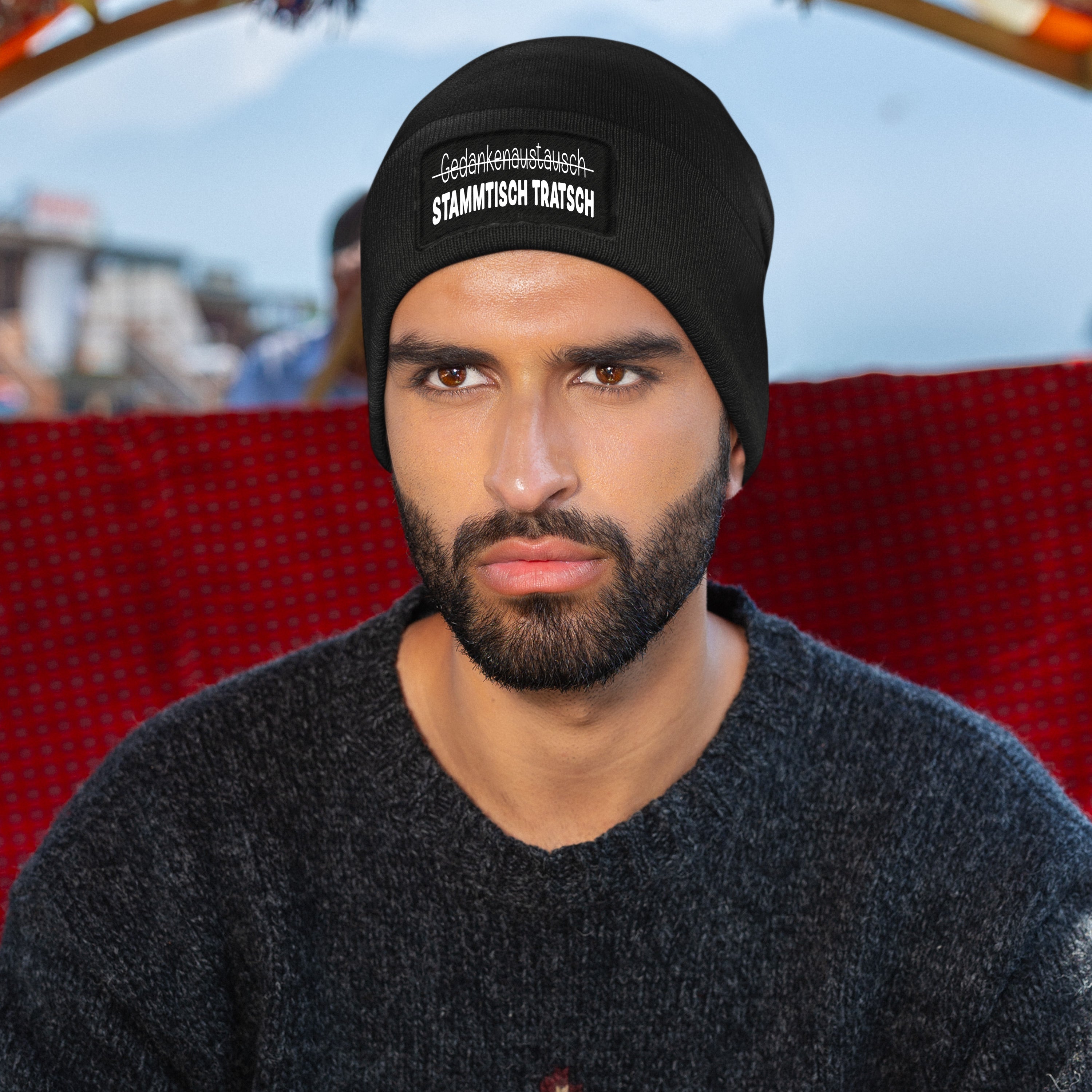 Beanie Strickmütze mit Spruch | Gedankenaustausch - STAMMTISCH TRATSCH | Farbwahl | Angenehm weich | Onesize