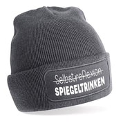 Beanie Strickmütze mit Spruch | Selbstreflexion - SPIEGELTRINKEN | Farbwahl | Angenehm weich | Onesize