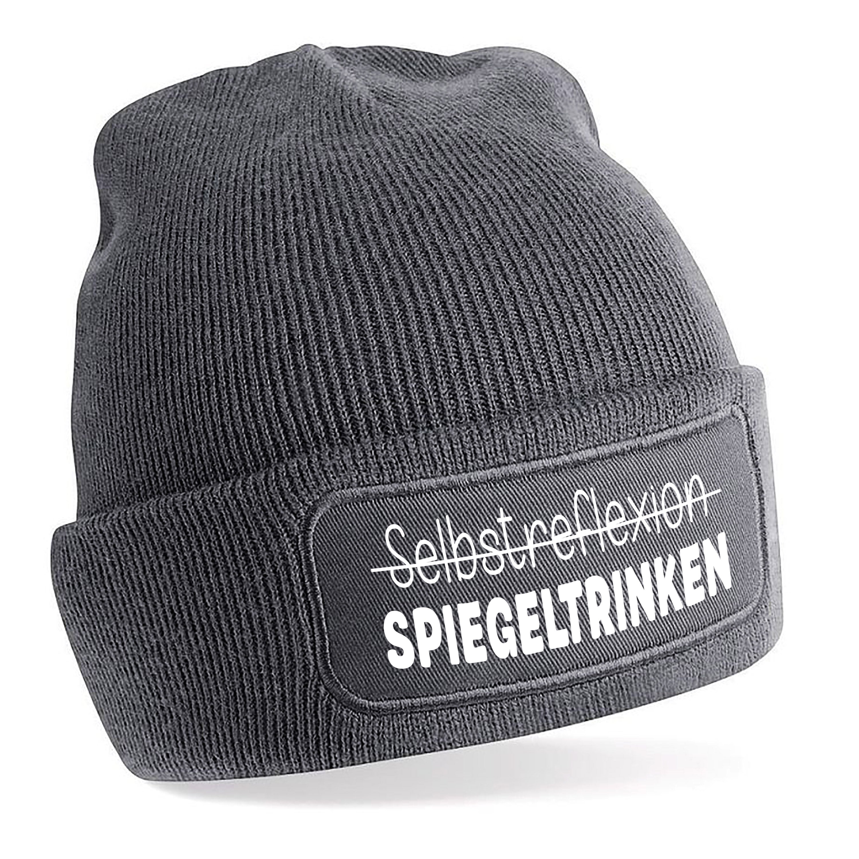 Beanie Strickmütze mit Spruch | Selbstreflexion - SPIEGELTRINKEN | Farbwahl | Angenehm weich | Onesize