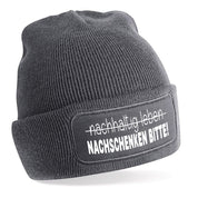 Beanie Strickmütze mit Spruch | nachhaltig leben - NACHSCHENKEN BITTE! | Farbwahl | Angenehm weich | Onesize