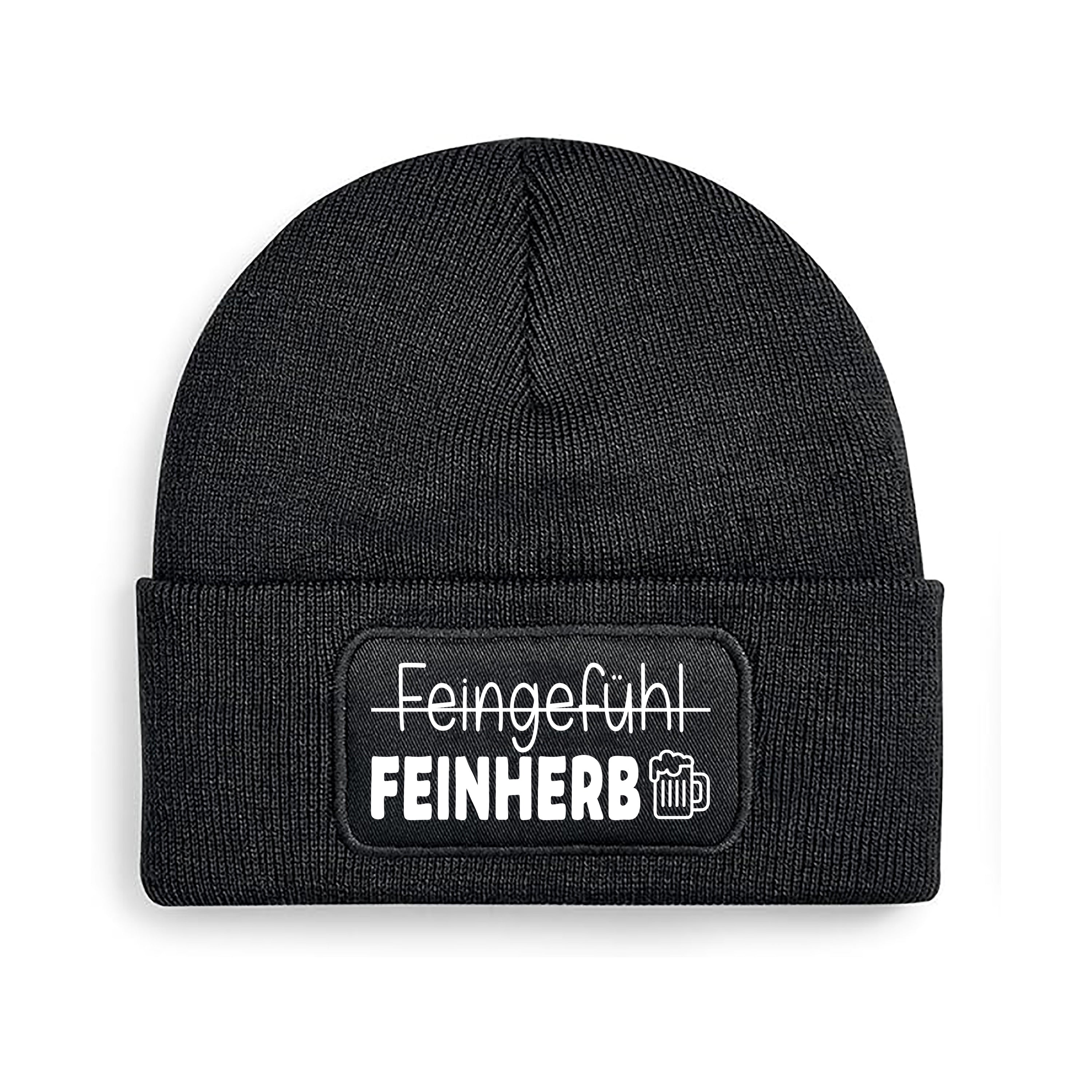 Beanie Strickmütze mit Spruch | Feingefühl - FEINHERB | Farbwahl | Angenehm weich | Onesize