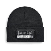 Beanie Strickmütze mit Spruch | klarer Kopf - KÜHLES BLONDES | Farbwahl | Angenehm weich | Onesize