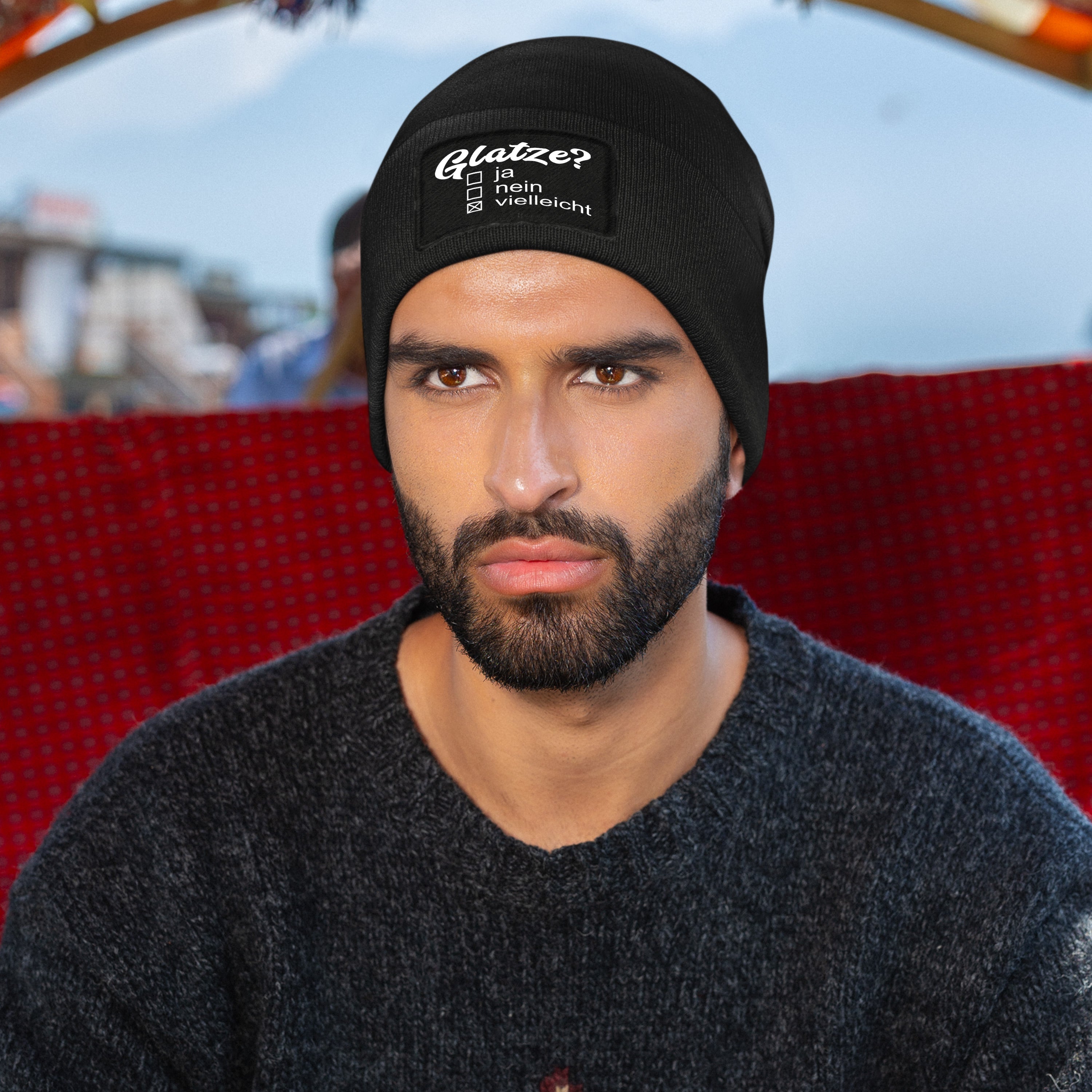 Beanie Strickmütze mit Spruch | Glatze? - ja, nein, vielleicht | Farbwahl | Angenehm weich | Onesize
