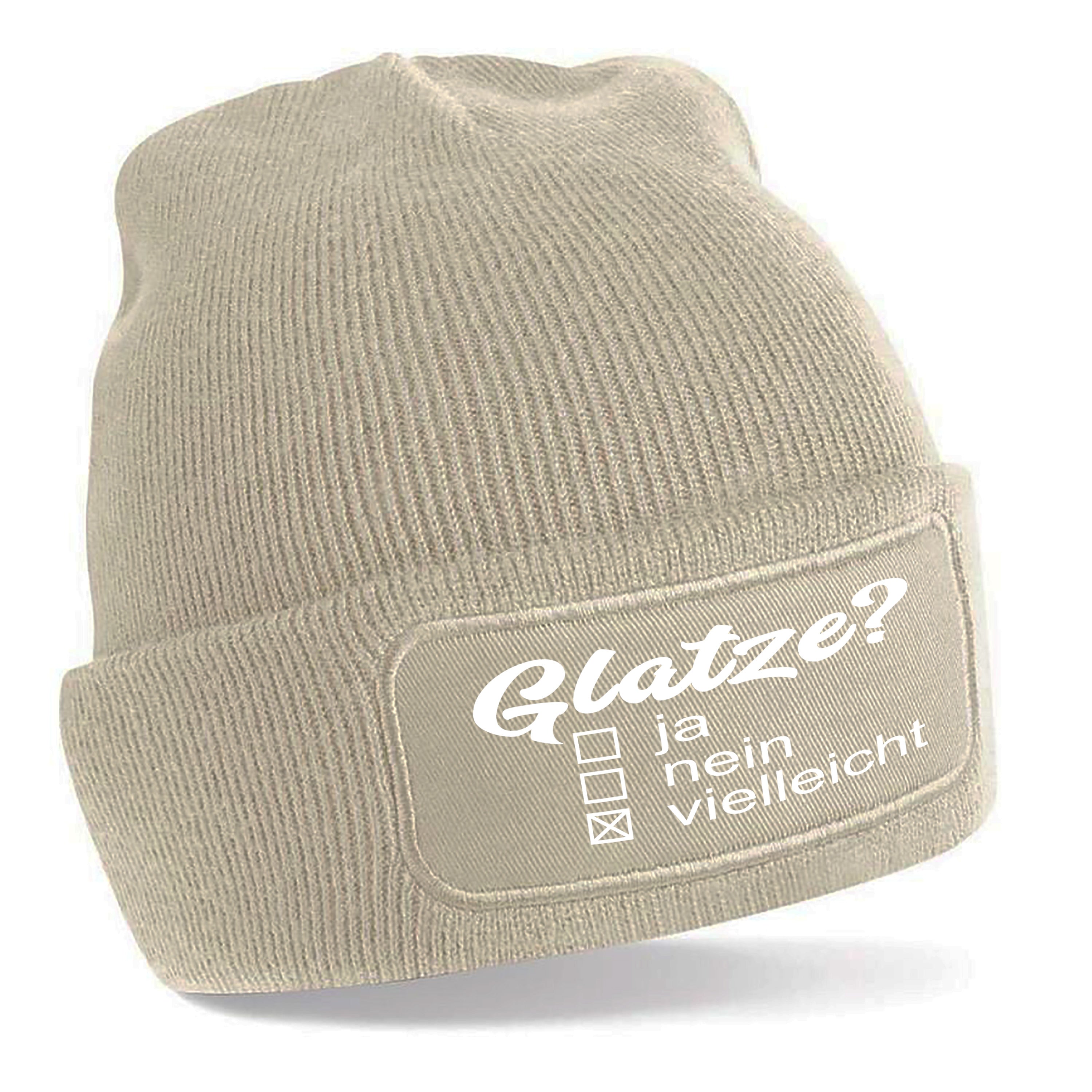 Beanie Strickmütze mit Spruch | Glatze? - ja, nein, vielleicht | Farbwahl | Angenehm weich | Onesize