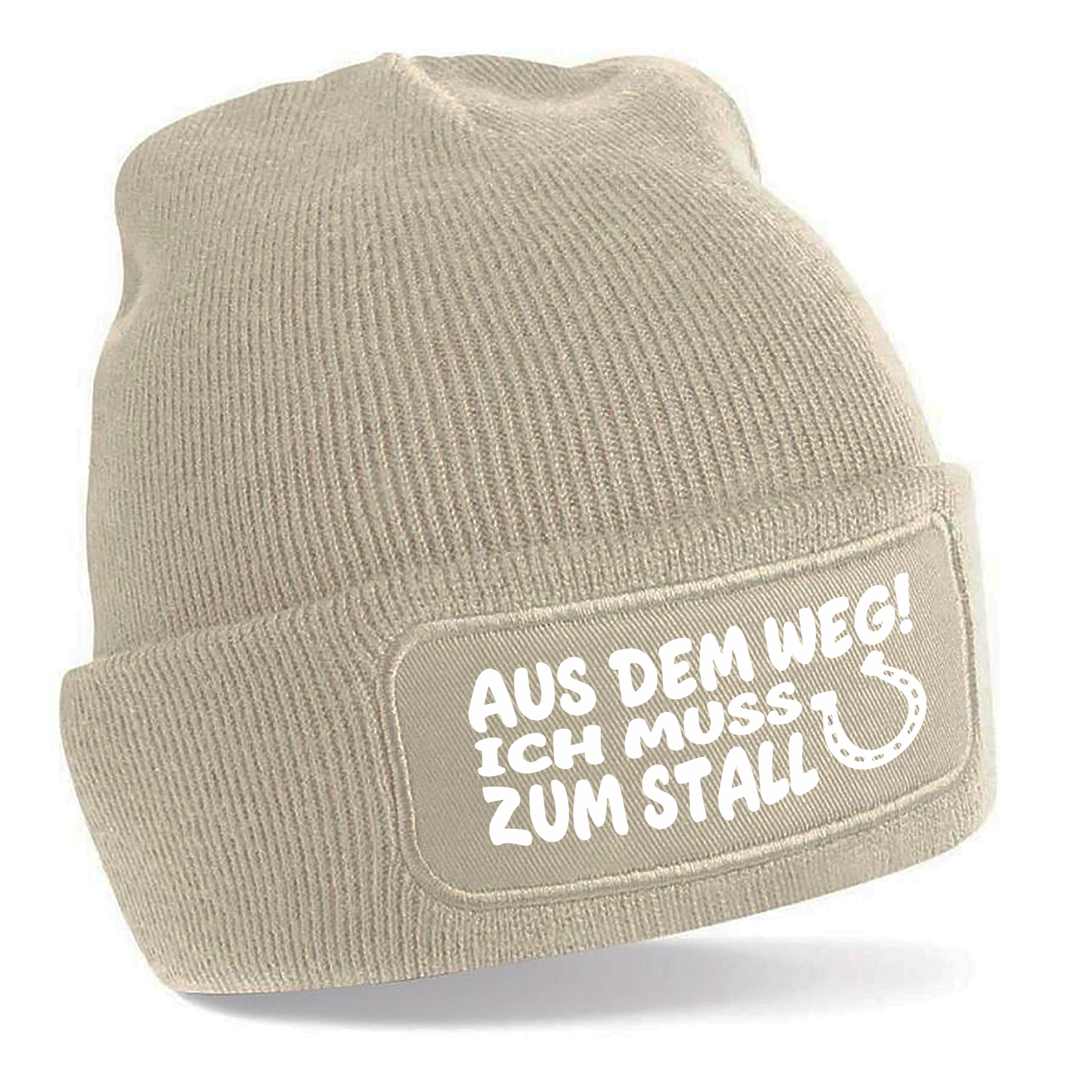 Beanie Strickmütze mit Spruch | Aus dem Weg! Ich muss zum Stall | Farbwahl | Angenehm weich | Onesize
