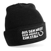 Beanie Strickmütze mit Spruch | Aus dem Weg! Ich muss zum Stall | Farbwahl | Angenehm weich | Onesize