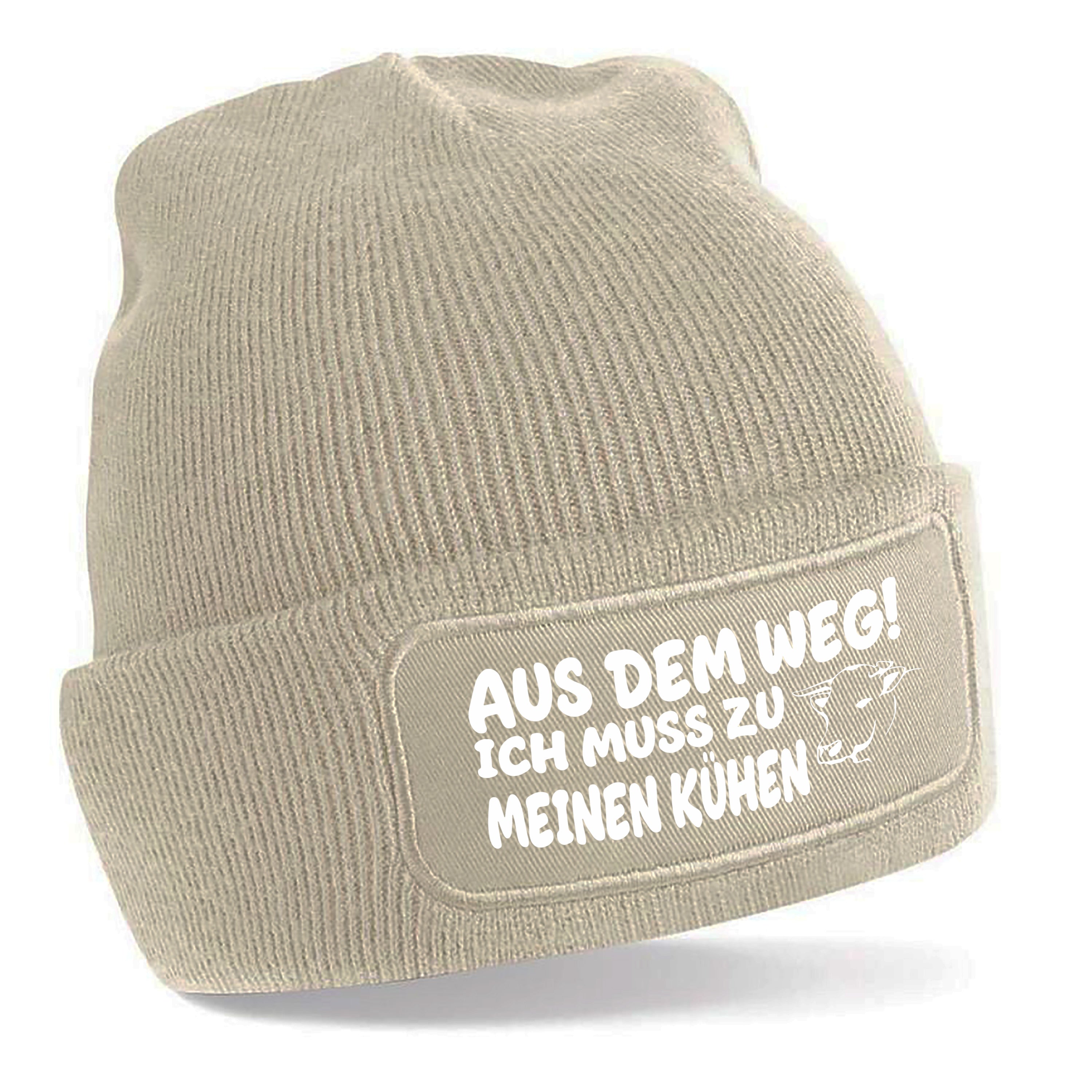 Beanie Strickmütze mit Spruch | Aus dem Weg! Ich muss zu meinen Kühen | Farbwahl | Angenehm weich | Onesize