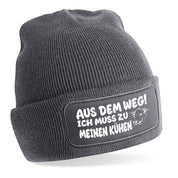 Beanie Strickmütze mit Spruch | Aus dem Weg! Ich muss zu meinen Kühen | Farbwahl | Angenehm weich | Onesize