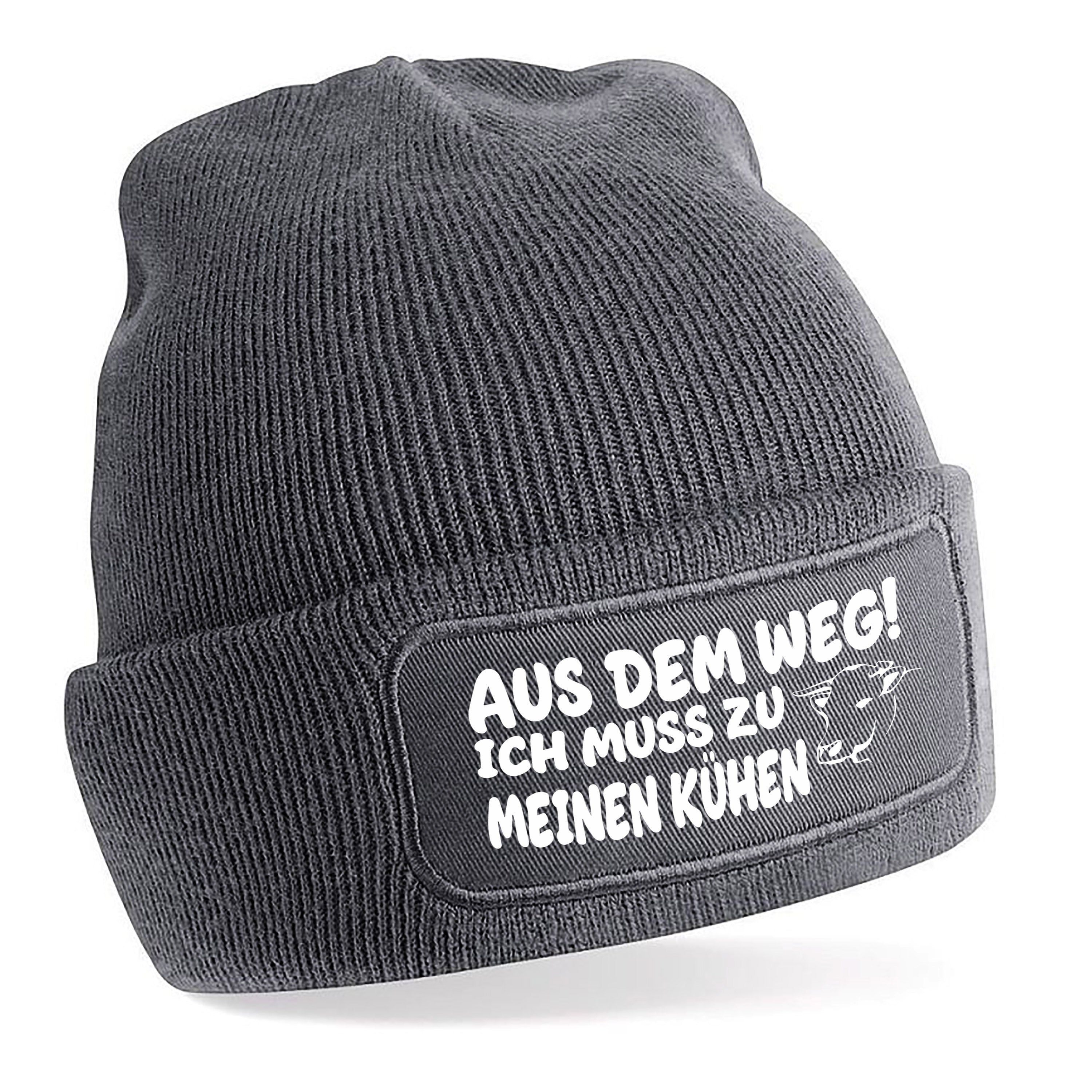 Beanie Strickmütze mit Spruch | Aus dem Weg! Ich muss zu meinen Kühen | Farbwahl | Angenehm weich | Onesize