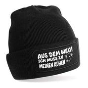 Beanie Strickmütze mit Spruch | Aus dem Weg! Ich muss zu meinen Kühen | Farbwahl | Angenehm weich | Onesize