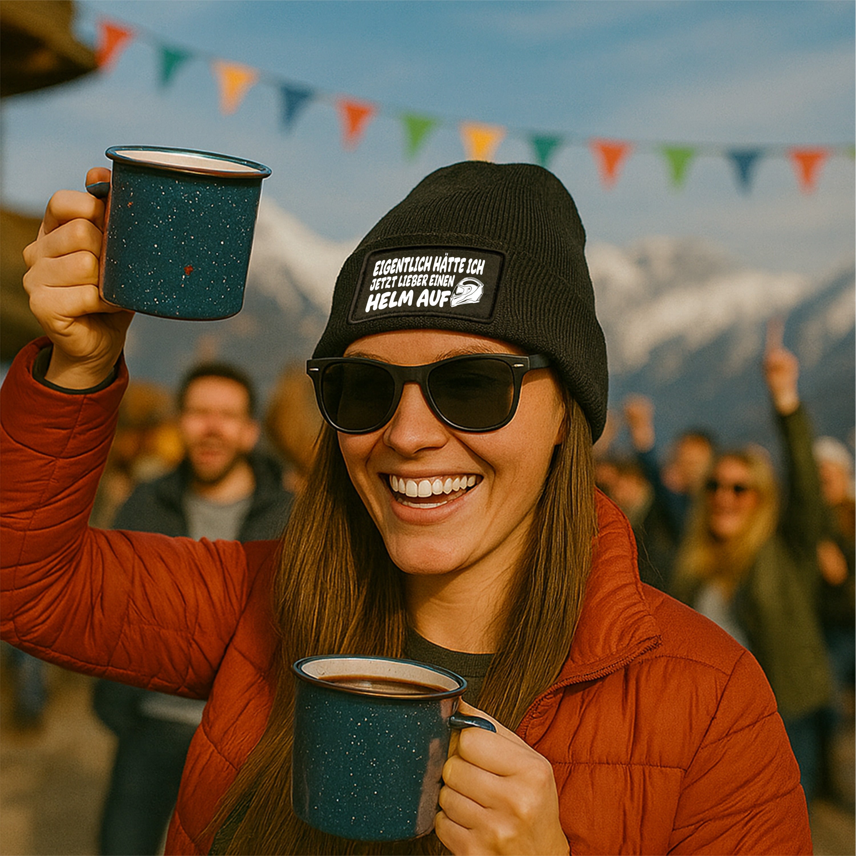 Beanie Strickmütze mit Spruch | Eigentlich hätte ich jetzt lieber einen Helm auf | Farbwahl | Angenehm weich | Onesize