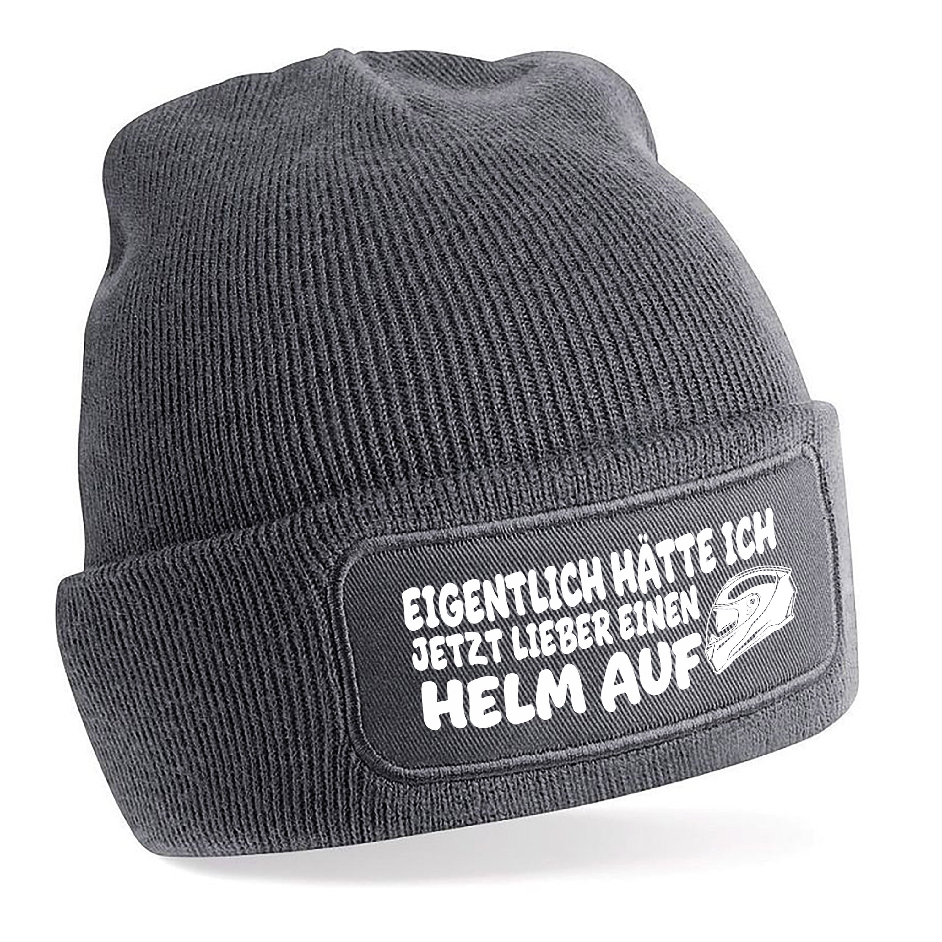 Beanie Strickmütze mit Spruch | Eigentlich hätte ich jetzt lieber einen Helm auf | Farbwahl | Angenehm weich | Onesize