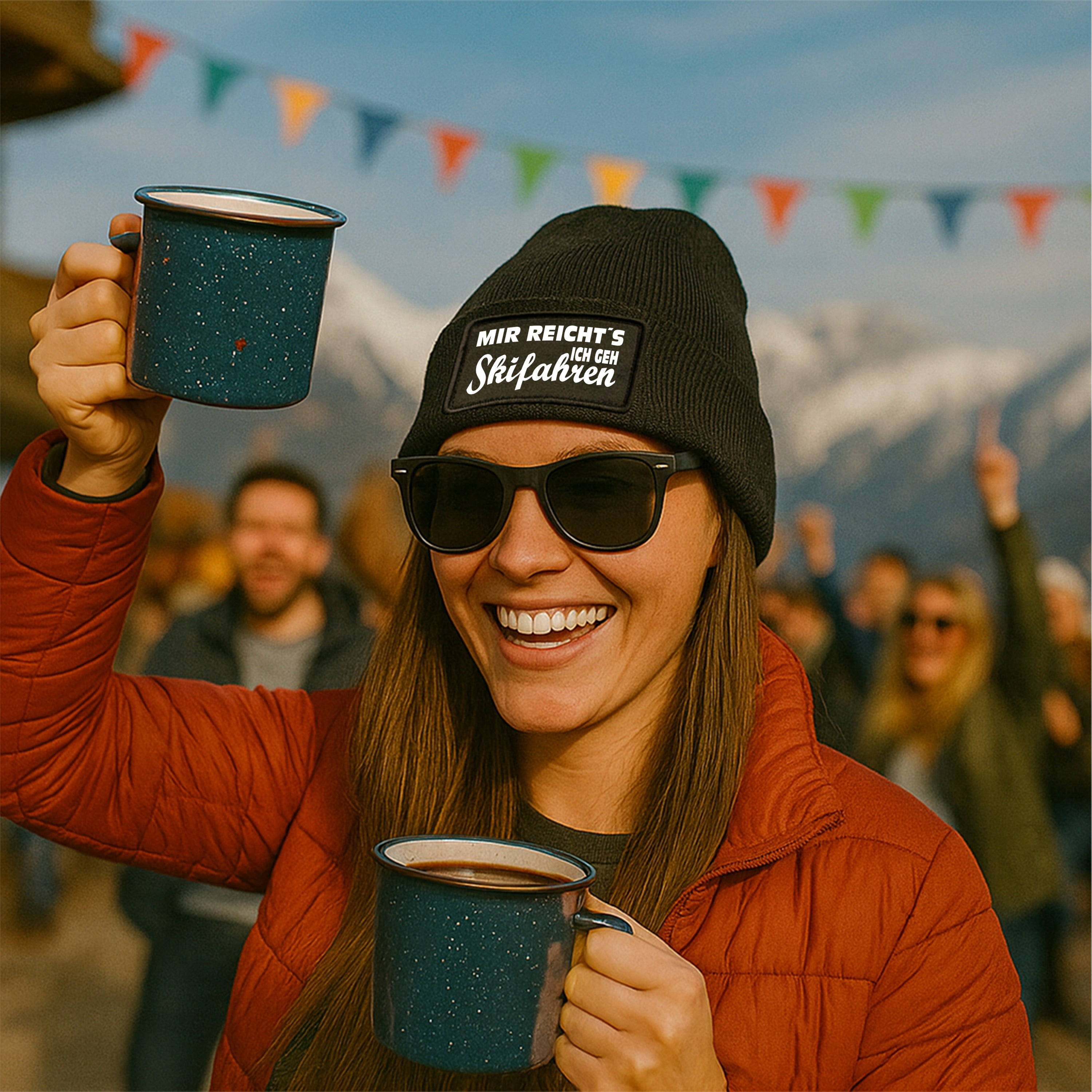 Beanie Strickmütze mit Spruch | Mir reicht´s - Ich geh Skifahren | Farbwahl | Angenehm weich | Onesize