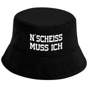 Bucket Hat Schwarz – N´Scheiss muss ich – Fischerhut mit Spruch – Unisex Einheitsgröße – Festivalhut / Sonnenhut für Damen & Herren