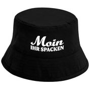 Bucket Hat Schwarz – Moin ihr Spacken – Fischerhut mit Spruch – Unisex Einheitsgröße – Festivalhut / Sonnenhut für Damen & Herren