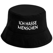 Bucket Hat Schwarz – Ich hasse Menschen – Fischerhut mit Spruch – Unisex Einheitsgröße – Festivalhut / Sonnenhut für Damen & Herren