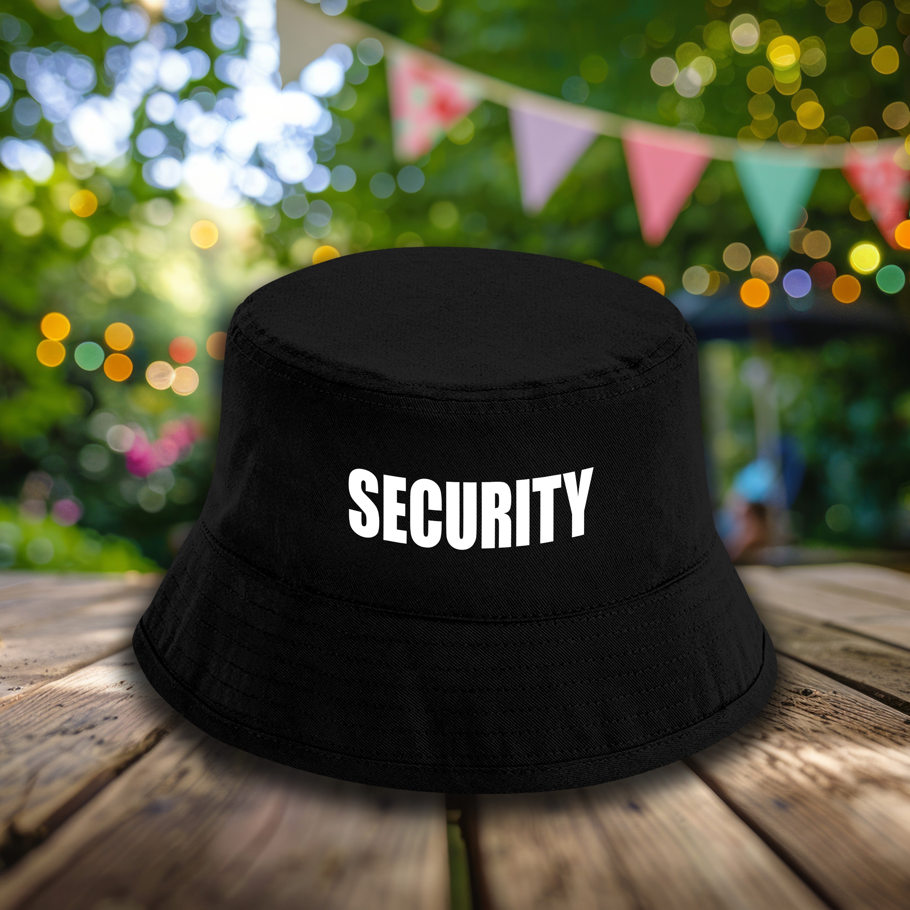 Bucket Hat Schwarz – Security – Fischerhut mit Spruch – Unisex Einheitsgröße – Festivalhut / Sonnenhut für Damen & Herren