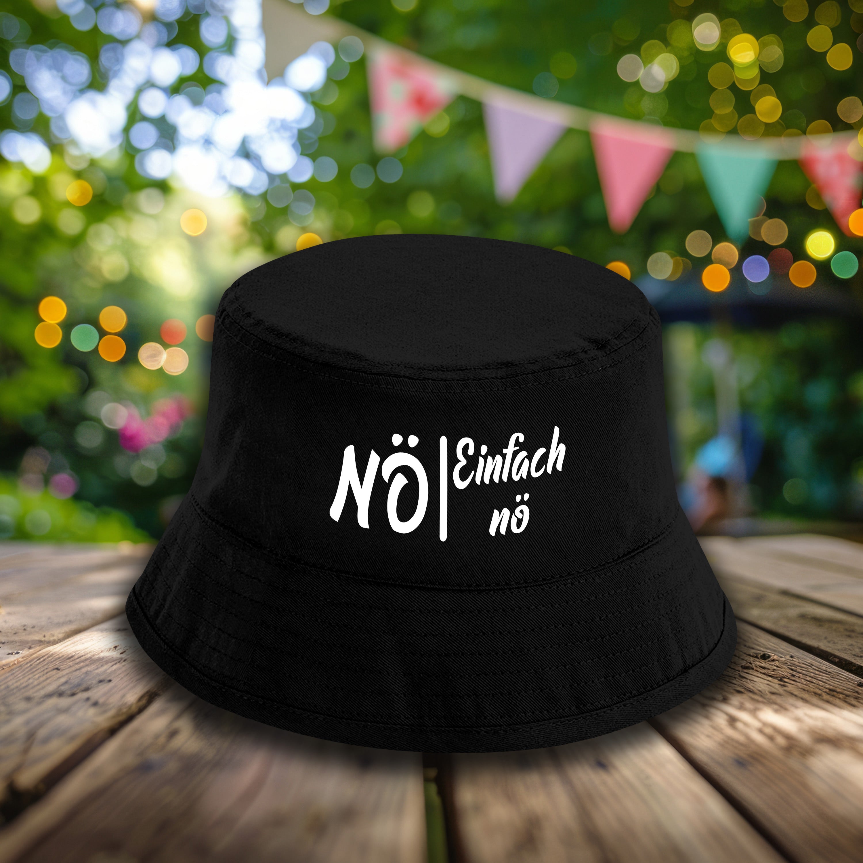 Bucket Hat Schwarz – Nö - Einfach nö – Fischerhut mit Spruch – Unisex Einheitsgröße – Festivalhut / Sonnenhut für Damen & Herren