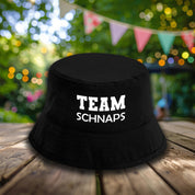 Bucket Hat Schwarz – Team Schnaps – Fischerhut mit Spruch – Unisex Einheitsgröße – Festivalhut / Sonnenhut für Damen & Herren