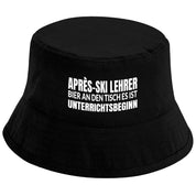 Bucket Hat Schwarz – Après-Ski Lehrer - Bier an den Tisch es ist Unrerrichtsbeginn – Fischerhut mit Spruch – Unisex Einheitsgröße – Festivalhut / Sonnenhut für Damen & Herren