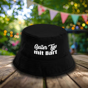 Bucket Hat Schwarz – Geiler Typ mit Bart – Fischerhut mit Spruch – Unisex Einheitsgröße – Festivalhut / Sonnenhut für Damen & Herren