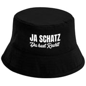 Bucket Hat Schwarz – Ja Schatz - Du hast recht – Fischerhut mit Spruch – Unisex Einheitsgröße – Festivalhut / Sonnenhut für Damen & Herren