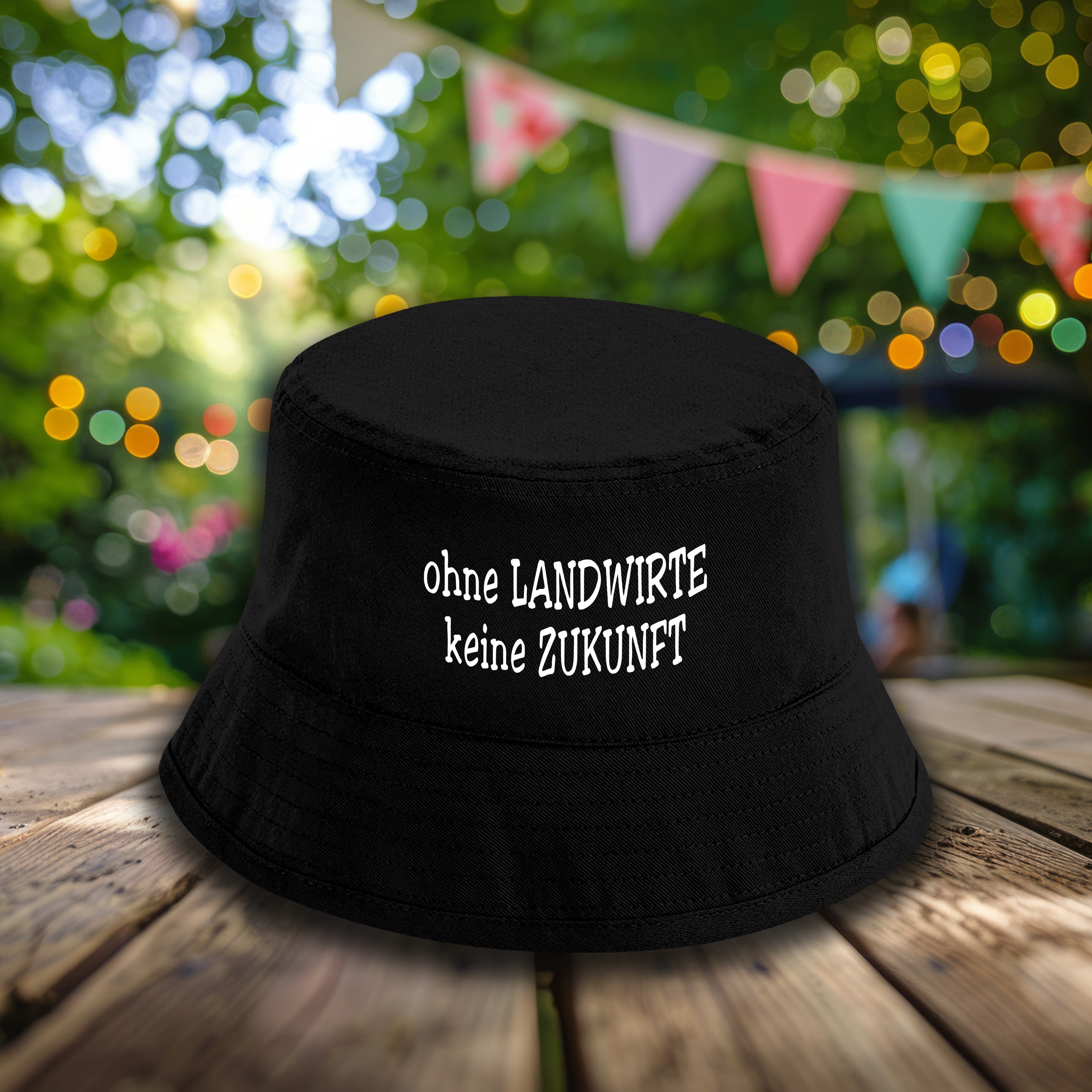 Bucket Hat Schwarz – Ohne Landwirte keine Zukunft – Fischerhut mit Spruch – Unisex Einheitsgröße – Festivalhut / Sonnenhut für Damen & Herren