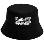 Bucket Hat Schwarz – Ist der Bauer ruiniert wird das Essen importiert – Fischerhut mit Spruch – Unisex Einheitsgröße – Festivalhut / Sonnenhut für Damen & Herren