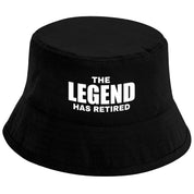 Bucket Hat Schwarz – The Legend has retired – Fischerhut mit Spruch – Unisex Einheitsgröße – Festivalhut / Sonnenhut für Damen & Herren