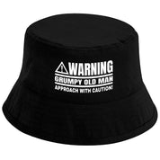 Bucket Hat Schwarz – Warning - Grumpy old man – Fischerhut mit Spruch – Unisex Einheitsgröße – Festivalhut / Sonnenhut für Damen & Herren
