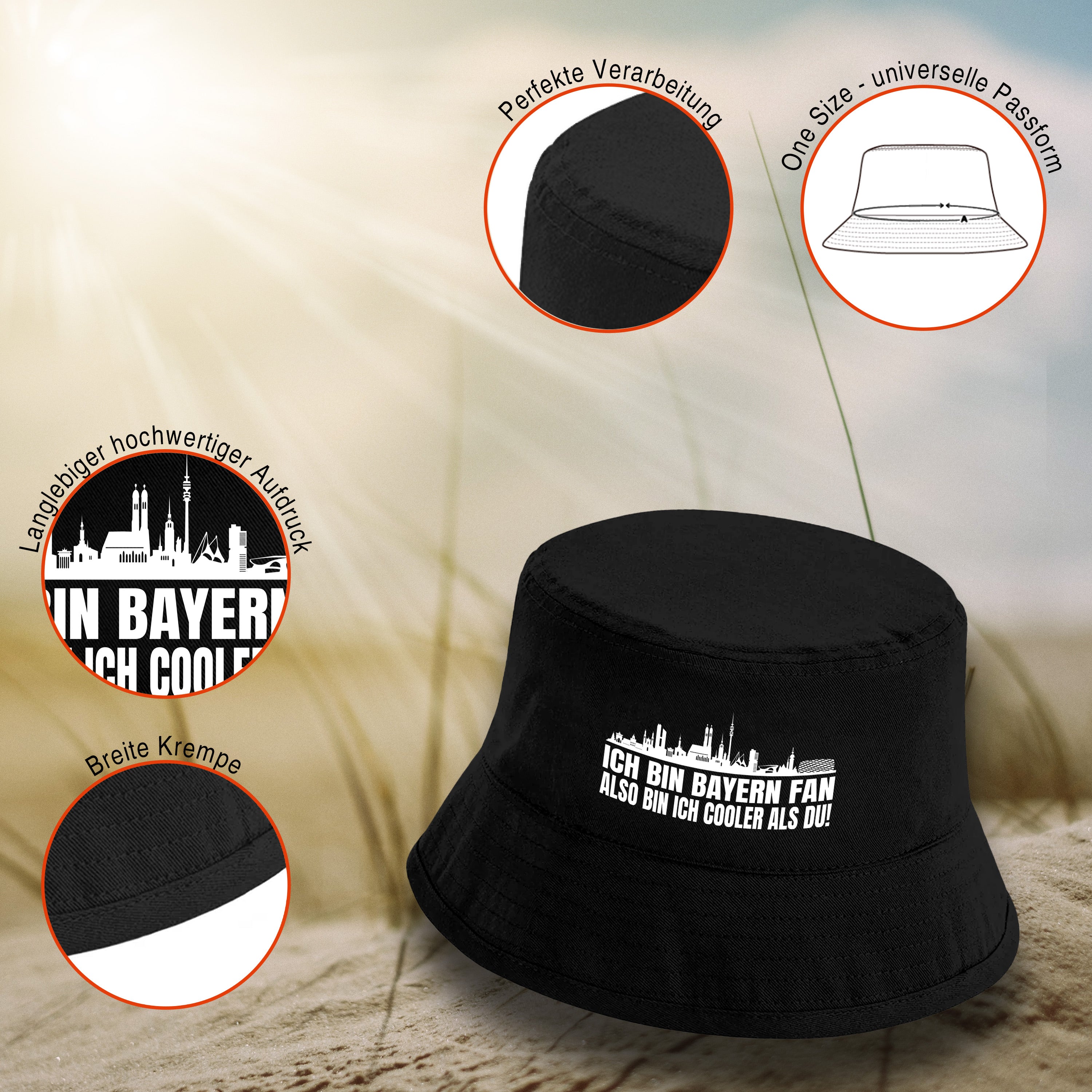 Bucket Hat Schwarz – Ich bin Bayern Fan also bin ich cooler als du! – Fischerhut mit Spruch – Unisex Einheitsgröße – Festivalhut / Sonnenhut für Damen & Herren