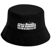 Bucket Hat Schwarz – Ich bin Hamburger also bin ich cooler als du! – Fischerhut mit Spruch – Unisex Einheitsgröße – Festivalhut / Sonnenhut für Damen & Herren