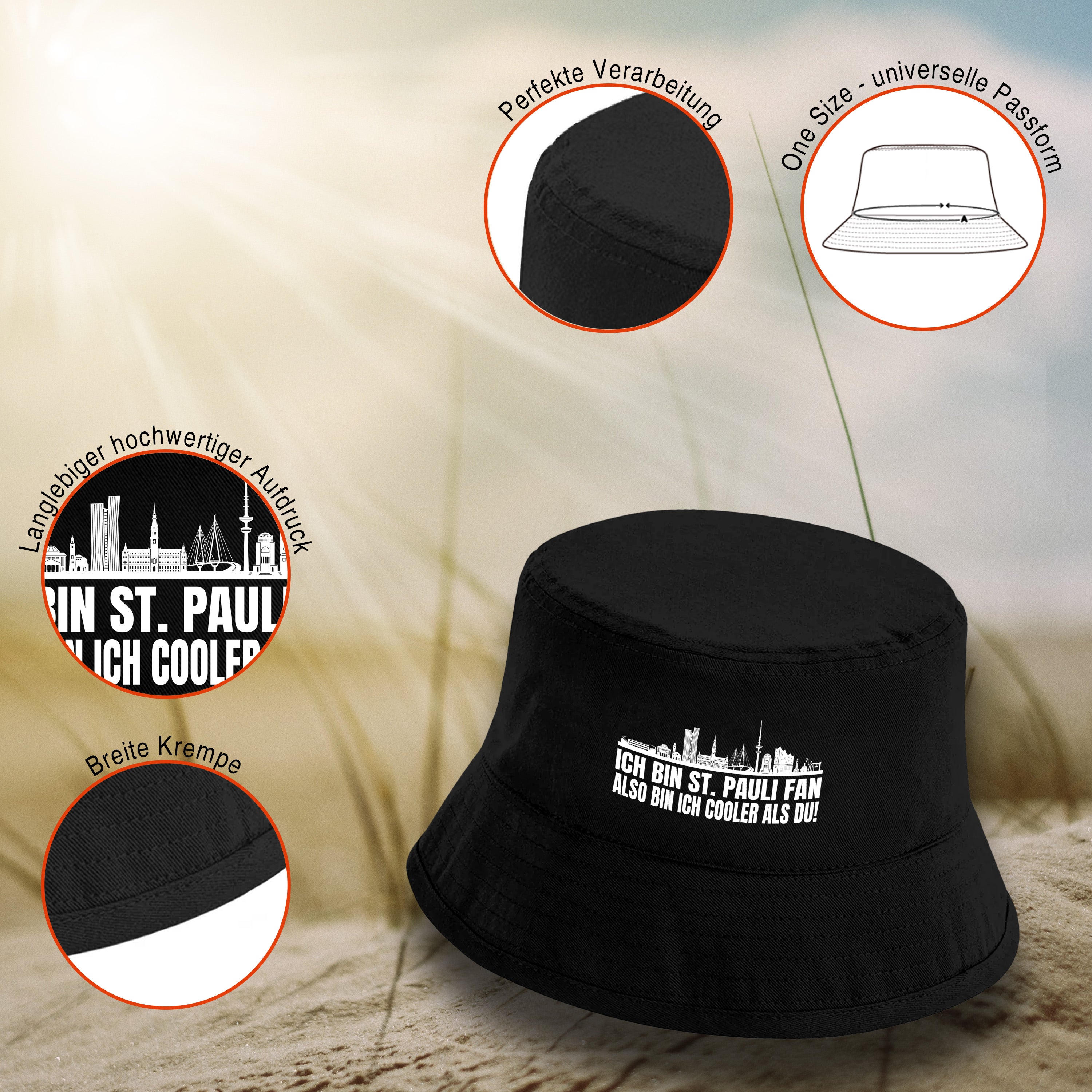 Bucket Hat Schwarz – Ich bin Stuttgarter also bin ich cooler als du! – Fischerhut mit Spruch – Unisex Einheitsgröße – Festivalhut / Sonnenhut für Damen & Herren
