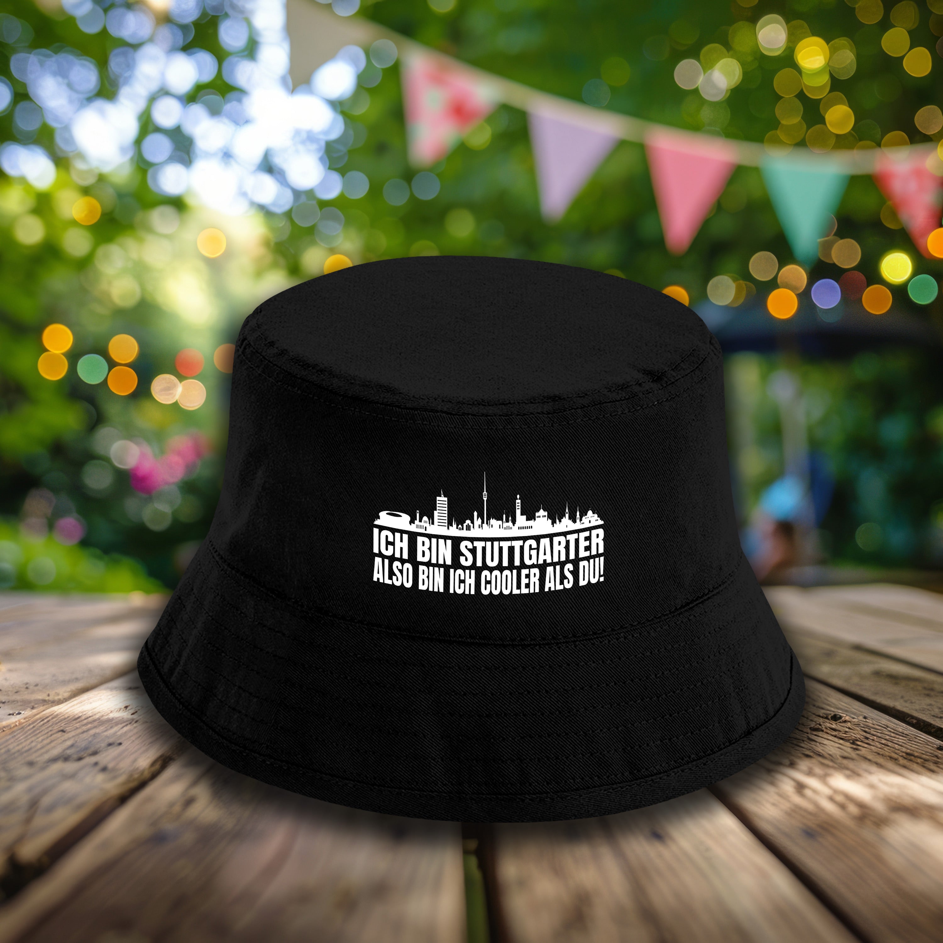 Bucket Hat Schwarz – Ich bin Stuttgarter also bin ich cooler als du! – Fischerhut mit Spruch – Unisex Einheitsgröße – Festivalhut / Sonnenhut für Damen & Herren
