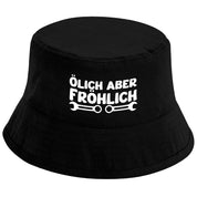 Bucket Hat Schwarz – Ölich aber fröhlich – Fischerhut mit Spruch – Unisex Einheitsgröße – Festivalhut / Sonnenhut für Damen & Herren