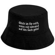 Bucket Hat Schwarz – Glück ist für mich wenn mir niemand auf den Sack geht! – Fischerhut mit Spruch – Unisex Einheitsgröße – Festivalhut / Sonnenhut für Damen & Herren