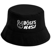 Bucket Hat Schwarz – Böses Hasi – Fischerhut mit Spruch – Unisex Einheitsgröße – Festivalhut / Sonnenhut für Damen & Herren