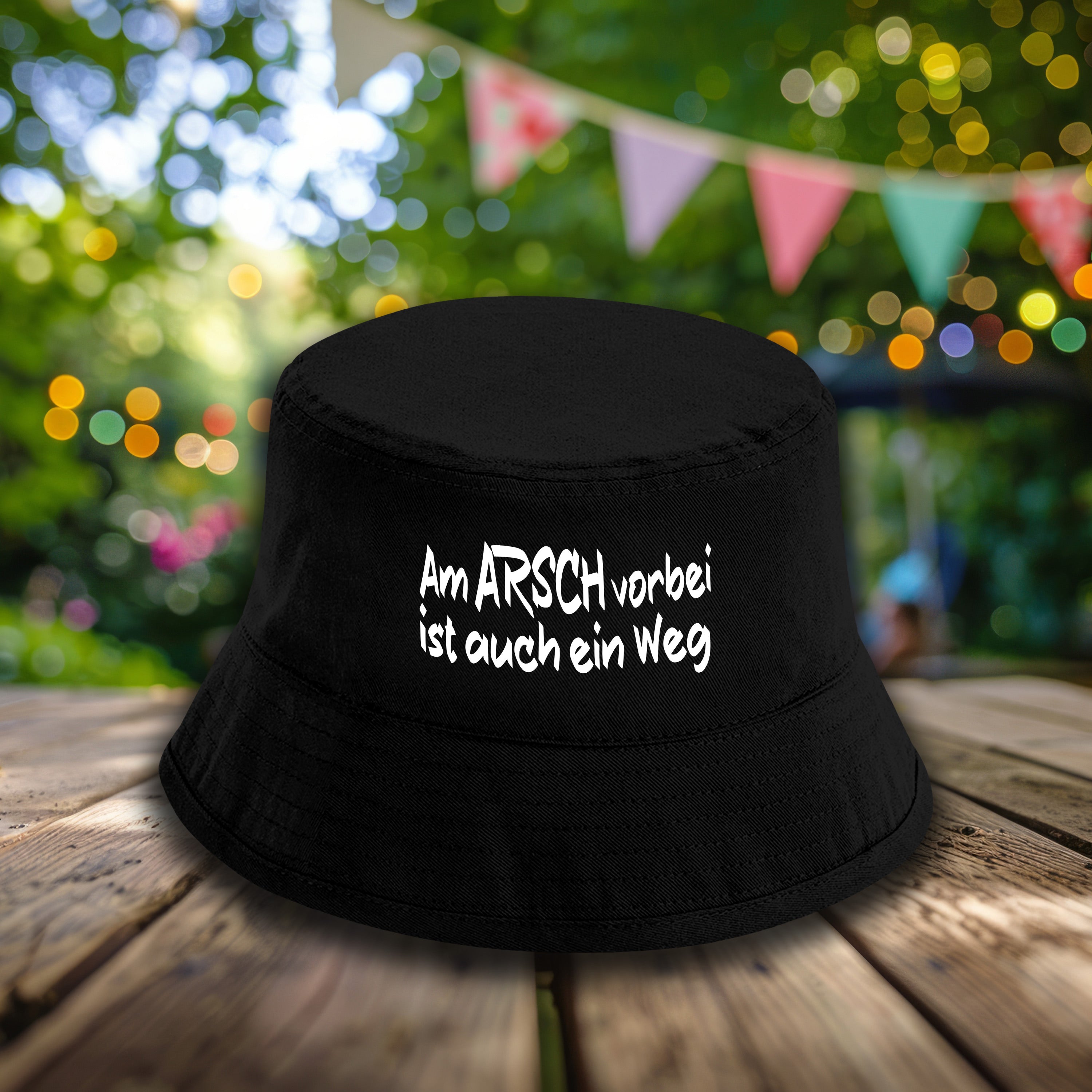 Bucket Hat Schwarz – Am Arsch vorbei ist auch ein Weg – Fischerhut mit Spruch – Unisex Einheitsgröße – Festivalhut / Sonnenhut für Damen & Herren