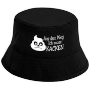 Bucket Hat Schwarz – Aus dem Weg. Ich muss kacken – Fischerhut mit Spruch – Unisex Einheitsgröße – Festivalhut / Sonnenhut für Damen & Herren
