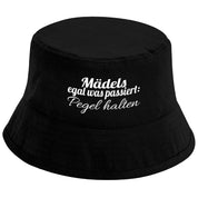 Bucket Hat Schwarz – Mädels, egal was passiert: Pegel halten – Fischerhut mit Spruch – Unisex Einheitsgröße – Festivalhut / Sonnenhut für Damen & Herren