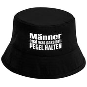 Bucket Hat Schwarz – Männer, egal was passiert: Pegel halten – Fischerhut mit Spruch – Unisex Einheitsgröße – Festivalhut / Sonnenhut für Damen & Herren