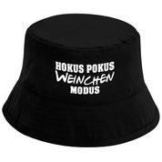 Bucket Hat Schwarz – Hokus Pokus Weinchen Modus – Fischerhut mit Spruch – Unisex Einheitsgröße – Festivalhut / Sonnenhut für Damen & Herren