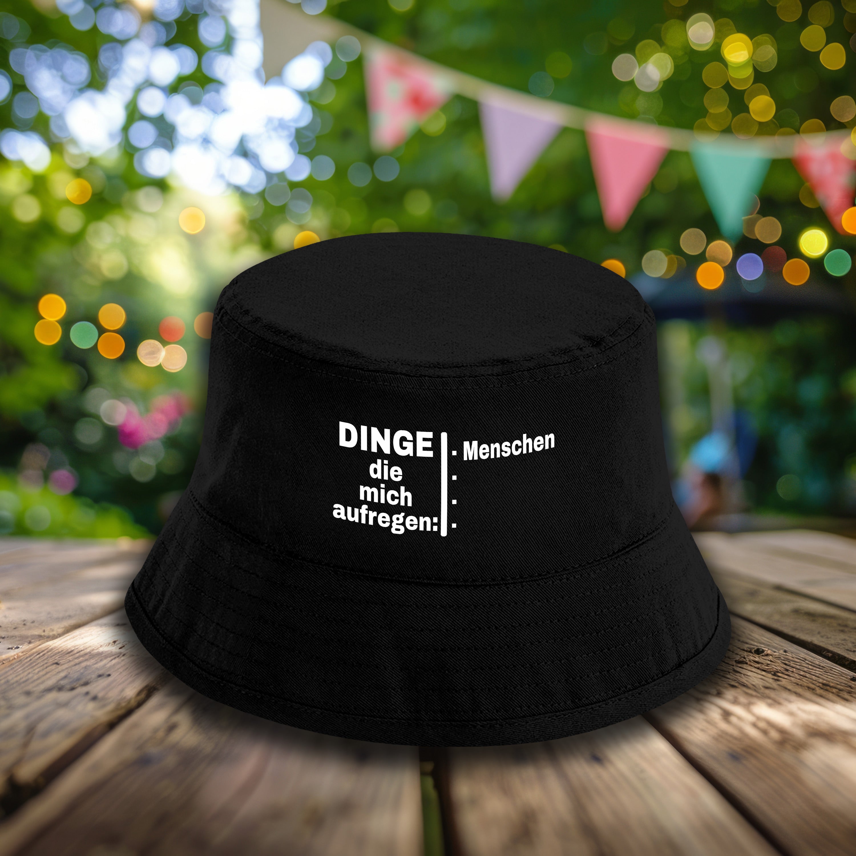 Bucket Hat Schwarz – Dinge die mich aufregen: Menschen – Fischerhut mit Spruch – Unisex Einheitsgröße – Festivalhut / Sonnenhut für Damen & Herren