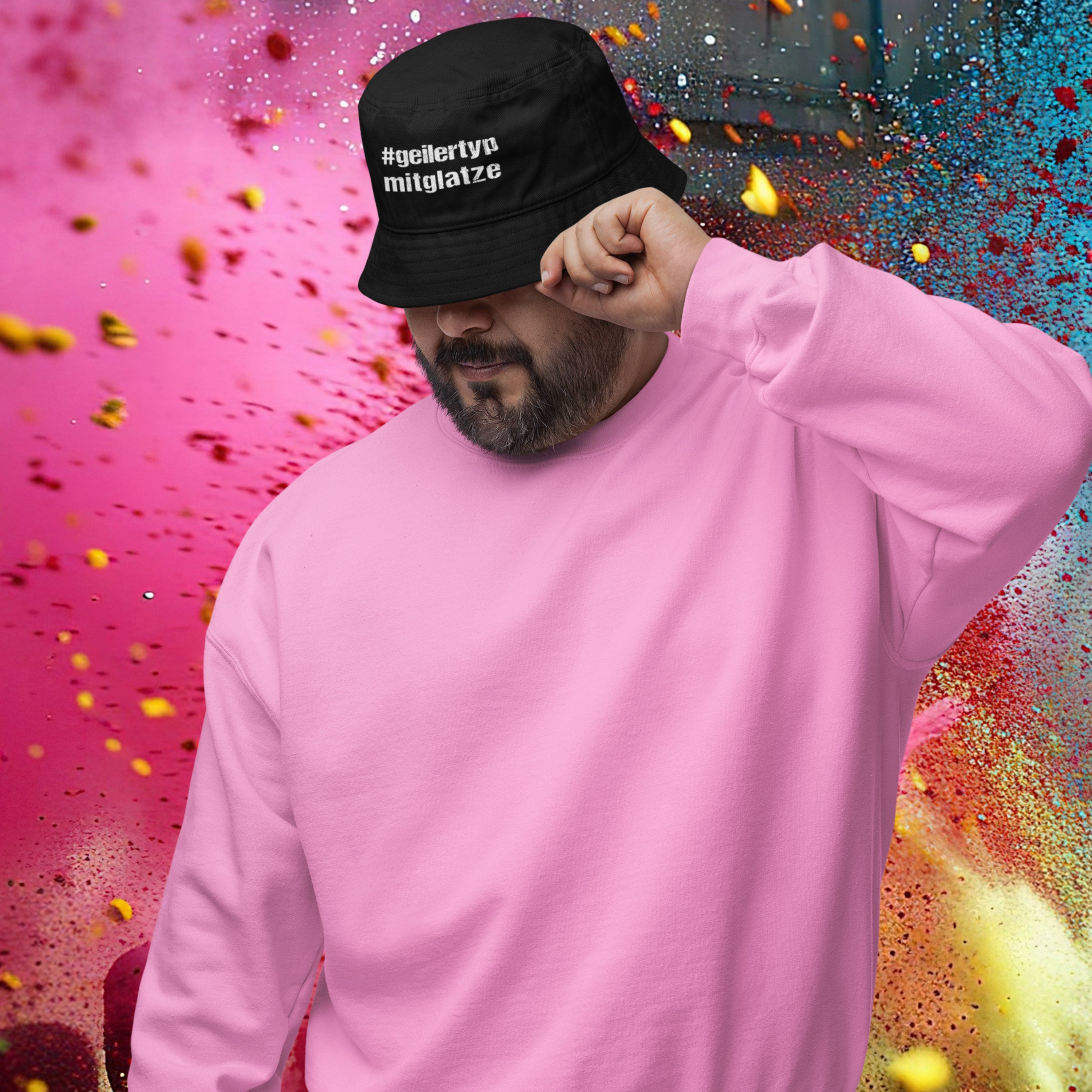 Bucket Hat Schwarz – #geilertypmitglatze - Geiler Typ mit Glatze – Fischerhut mit Spruch – Unisex Einheitsgröße – Festivalhut / Sonnenhut für Damen & Herren