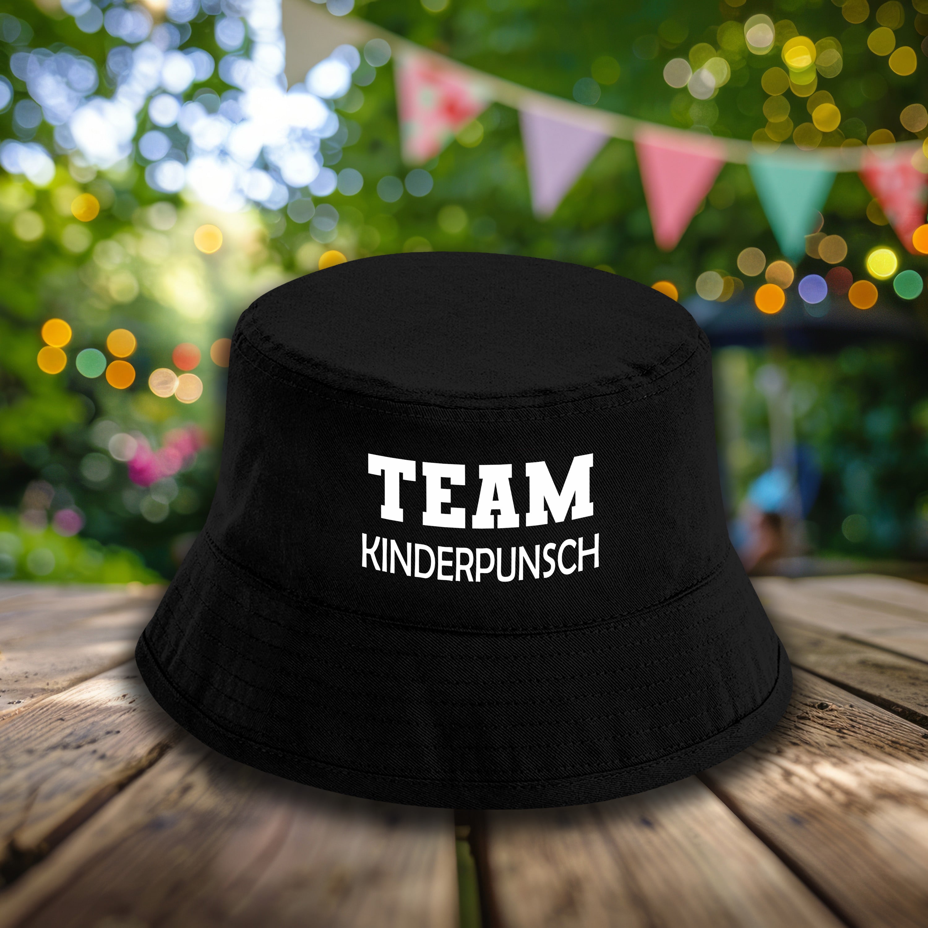 Bucket Hat Schwarz – Team Kinderpunsch – Fischerhut mit Spruch – Unisex Einheitsgröße – Festivalhut / Sonnenhut für Damen & Herren