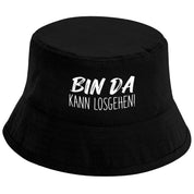 Bucket Hat Schwarz – Bin da - Kann losgehen! – Fischerhut mit Spruch – Unisex Einheitsgröße – Festivalhut / Sonnenhut für Damen & Herren