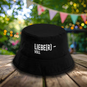 Bucket Hat Schwarz – Liebe(R) - voll – Fischerhut mit Spruch – Unisex Einheitsgröße – Festivalhut / Sonnenhut für Damen & Herren